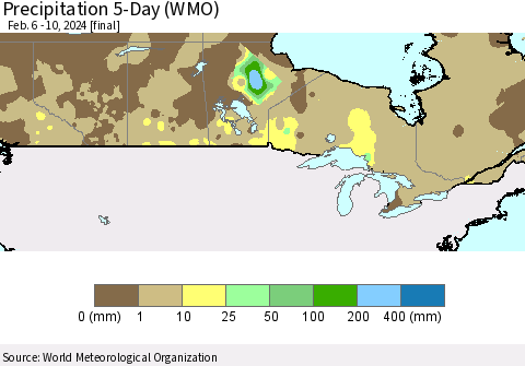 Canada Precipitation 5-Day (WMO) Thematic Map For 2/6/2024 - 2/10/2024
