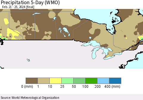 Canada Precipitation 5-Day (WMO) Thematic Map For 2/21/2024 - 2/25/2024