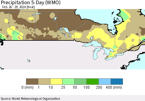 Canada Precipitation 5-Day (WMO) Thematic Map For 2/26/2024 - 2/29/2024