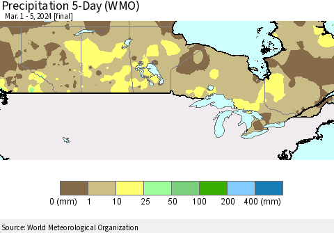 Canada Precipitation 5-Day (WMO) Thematic Map For 3/1/2024 - 3/5/2024