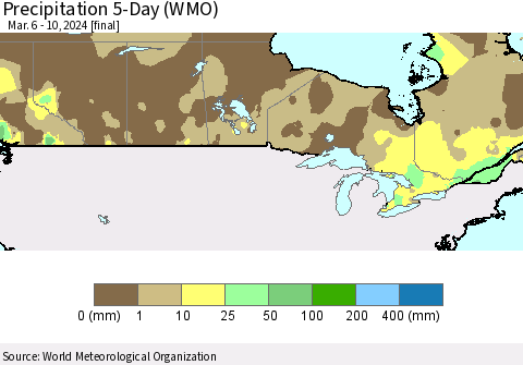 Canada Precipitation 5-Day (WMO) Thematic Map For 3/6/2024 - 3/10/2024
