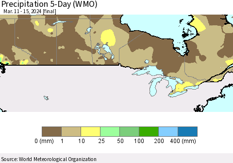 Canada Precipitation 5-Day (WMO) Thematic Map For 3/11/2024 - 3/15/2024