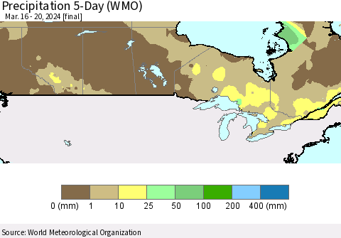 Canada Precipitation 5-Day (WMO) Thematic Map For 3/16/2024 - 3/20/2024