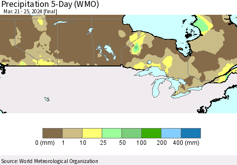 Canada Precipitation 5-Day (WMO) Thematic Map For 3/21/2024 - 3/25/2024