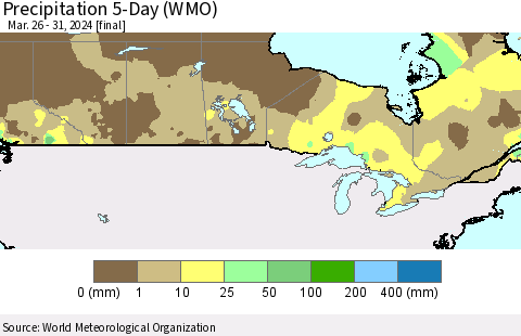 Canada Precipitation 5-Day (WMO) Thematic Map For 3/26/2024 - 3/31/2024