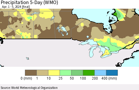 Canada Precipitation 5-Day (WMO) Thematic Map For 4/1/2024 - 4/5/2024