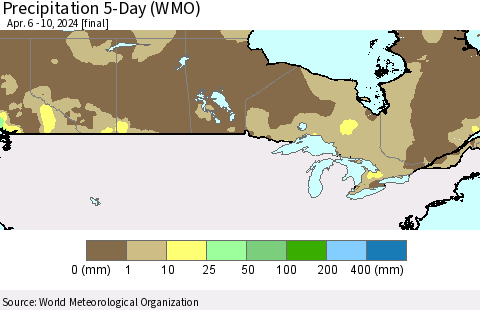 Canada Precipitation 5-Day (WMO) Thematic Map For 4/6/2024 - 4/10/2024
