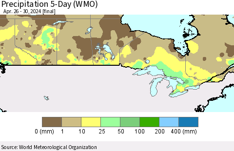 Canada Precipitation 5-Day (WMO) Thematic Map For 4/26/2024 - 4/30/2024