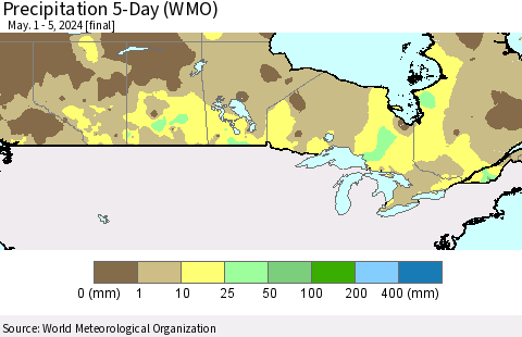 Canada Precipitation 5-Day (WMO) Thematic Map For 5/1/2024 - 5/5/2024