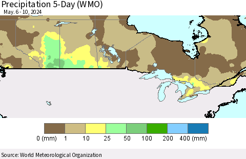 Canada Precipitation 5-Day (WMO) Thematic Map For 5/6/2024 - 5/10/2024