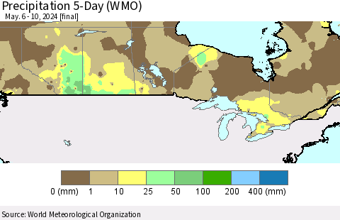 Canada Precipitation 5-Day (WMO) Thematic Map For 5/6/2024 - 5/10/2024