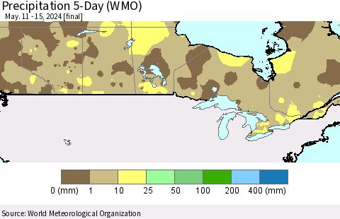 Canada Precipitation 5-Day (WMO) Thematic Map For 5/11/2024 - 5/15/2024