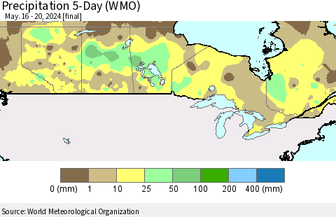 Canada Precipitation 5-Day (WMO) Thematic Map For 5/16/2024 - 5/20/2024
