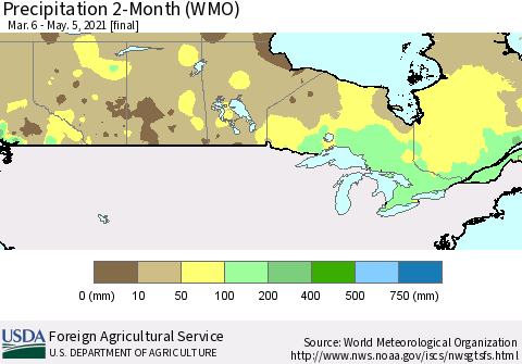 Canada Precipitation 2-Month (WMO) Thematic Map For 3/6/2021 - 5/5/2021