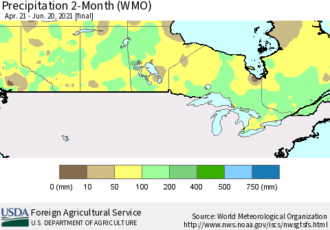 Canada Precipitation 2-Month (WMO) Thematic Map For 4/21/2021 - 6/20/2021