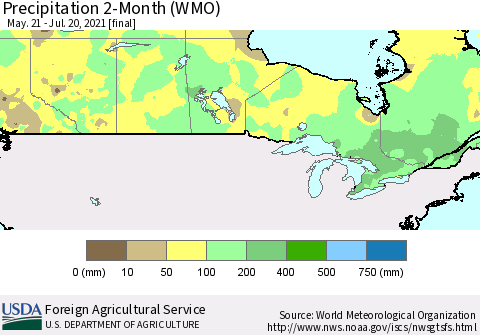Canada Precipitation 2-Month (WMO) Thematic Map For 5/21/2021 - 7/20/2021