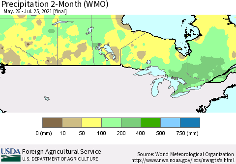 Canada Precipitation 2-Month (WMO) Thematic Map For 5/26/2021 - 7/25/2021