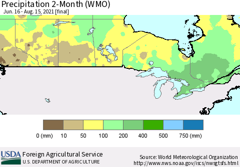 Canada Precipitation 2-Month (WMO) Thematic Map For 6/16/2021 - 8/15/2021