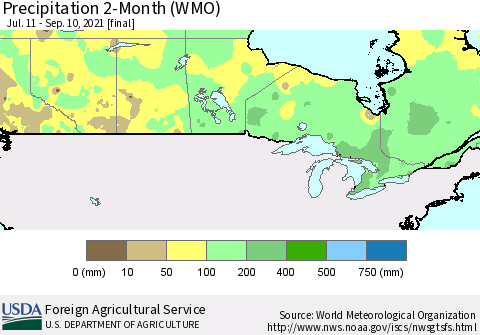 Canada Precipitation 2-Month (WMO) Thematic Map For 7/11/2021 - 9/10/2021