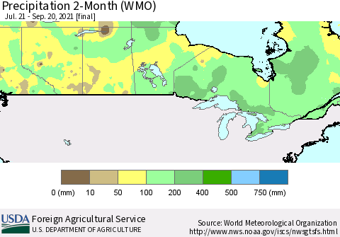 Canada Precipitation 2-Month (WMO) Thematic Map For 7/21/2021 - 9/20/2021