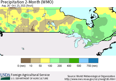 Canada Precipitation 2-Month (WMO) Thematic Map For 8/26/2021 - 10/25/2021