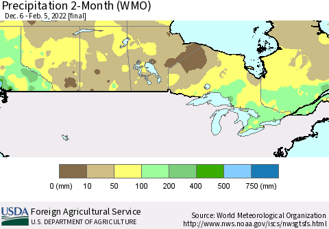 Canada Precipitation 2-Month (WMO) Thematic Map For 12/6/2021 - 2/5/2022