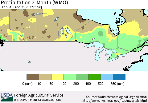 Canada Precipitation 2-Month (WMO) Thematic Map For 2/26/2022 - 4/25/2022