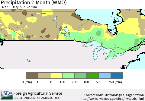 Canada Precipitation 2-Month (WMO) Thematic Map For 3/6/2022 - 5/5/2022