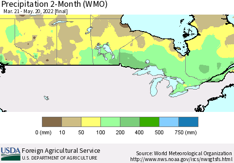 Canada Precipitation 2-Month (WMO) Thematic Map For 3/21/2022 - 5/20/2022