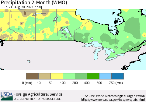 Canada Precipitation 2-Month (WMO) Thematic Map For 6/21/2022 - 8/20/2022