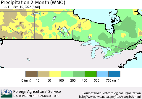 Canada Precipitation 2-Month (WMO) Thematic Map For 7/11/2022 - 9/10/2022