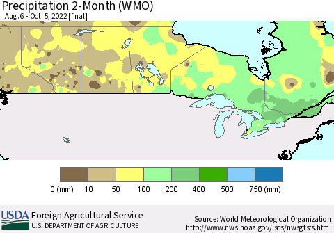 Canada Precipitation 2-Month (WMO) Thematic Map For 8/6/2022 - 10/5/2022