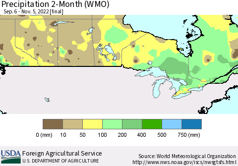 Canada Precipitation 2-Month (WMO) Thematic Map For 9/6/2022 - 11/5/2022