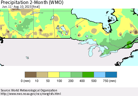 Canada Precipitation 2-Month (WMO) Thematic Map For 6/11/2023 - 8/10/2023