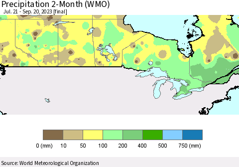 Canada Precipitation 2-Month (WMO) Thematic Map For 7/21/2023 - 9/20/2023