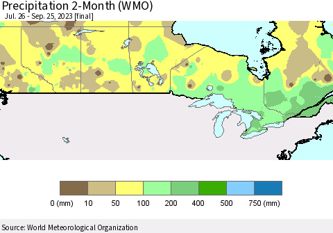 Canada Precipitation 2-Month (WMO) Thematic Map For 7/26/2023 - 9/25/2023