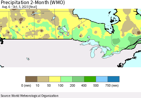 Canada Precipitation 2-Month (WMO) Thematic Map For 8/6/2023 - 10/5/2023