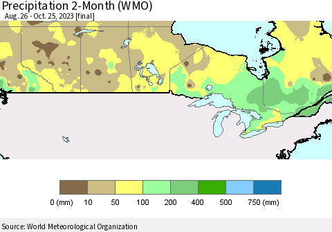 Canada Precipitation 2-Month (WMO) Thematic Map For 8/26/2023 - 10/25/2023