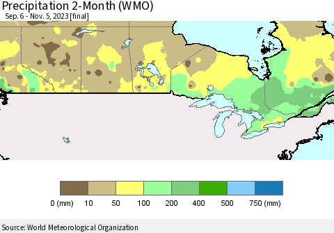 Canada Precipitation 2-Month (WMO) Thematic Map For 9/6/2023 - 11/5/2023