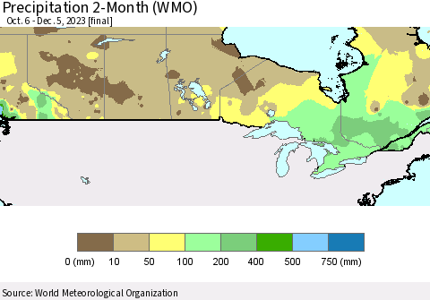Canada Precipitation 2-Month (WMO) Thematic Map For 10/6/2023 - 12/5/2023