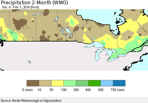 Canada Precipitation 2-Month (WMO) Thematic Map For 12/6/2023 - 2/5/2024