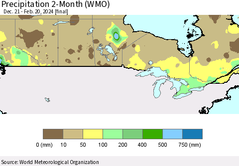 Canada Precipitation 2-Month (WMO) Thematic Map For 12/21/2023 - 2/20/2024