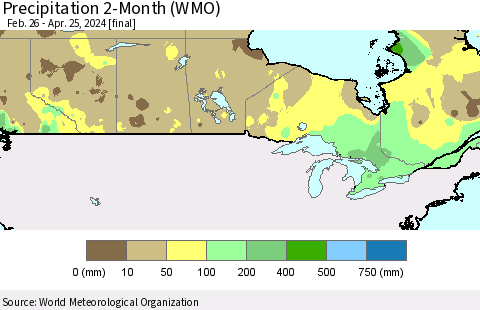 Canada Precipitation 2-Month (WMO) Thematic Map For 2/26/2024 - 4/25/2024