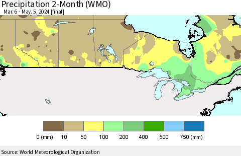 Canada Precipitation 2-Month (WMO) Thematic Map For 3/6/2024 - 5/5/2024