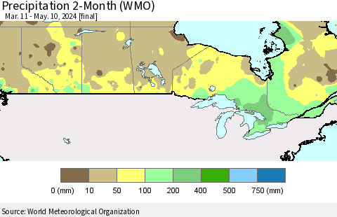 Canada Precipitation 2-Month (WMO) Thematic Map For 3/11/2024 - 5/10/2024