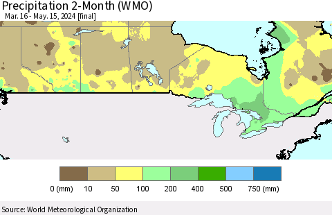Canada Precipitation 2-Month (WMO) Thematic Map For 3/16/2024 - 5/15/2024