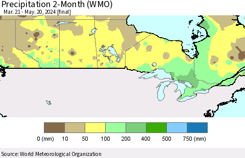 Canada Precipitation 2-Month (WMO) Thematic Map For 3/21/2024 - 5/20/2024