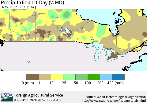 Canada Precipitation 10-Day (WMO) Thematic Map For 5/11/2021 - 5/20/2021