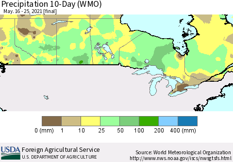 Canada Precipitation 10-Day (WMO) Thematic Map For 5/16/2021 - 5/25/2021