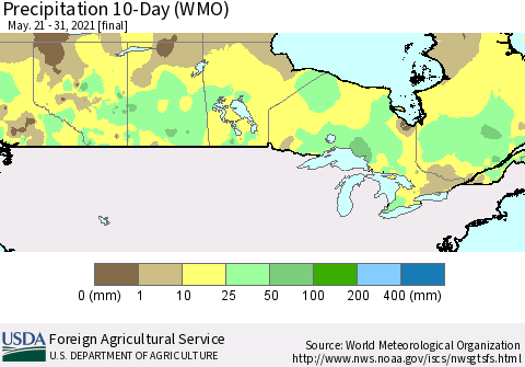 Canada Precipitation 10-Day (WMO) Thematic Map For 5/21/2021 - 5/31/2021